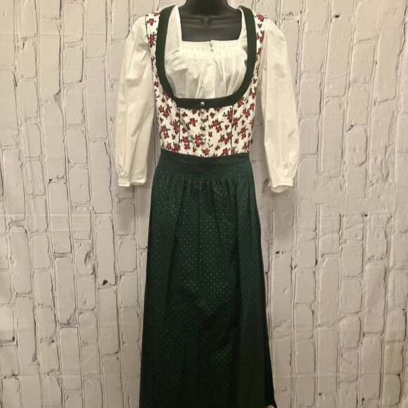 KRÜGER Dirndl |  Roses with Green Apron & Blouse - Picture 1 of 16